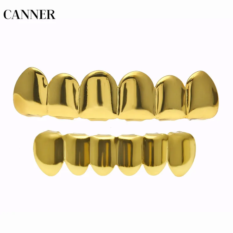 

Canner Hip Hop Teeth Grillz Set Top & Bottom Teeth Gold Silver Color Grills Dental Cosplay Party Body Jewelry For Men Women W4