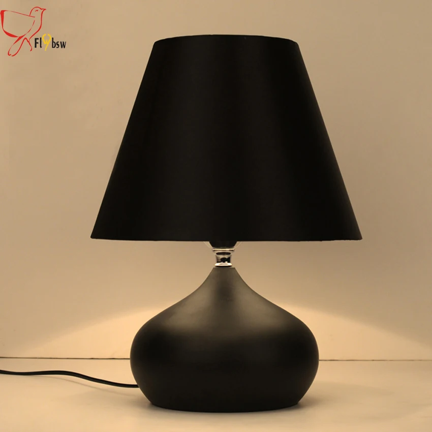 

Modern simple iron table lamp,black/red/white cloth lampshade creative table light for bedroom living/study room deco desk lamp