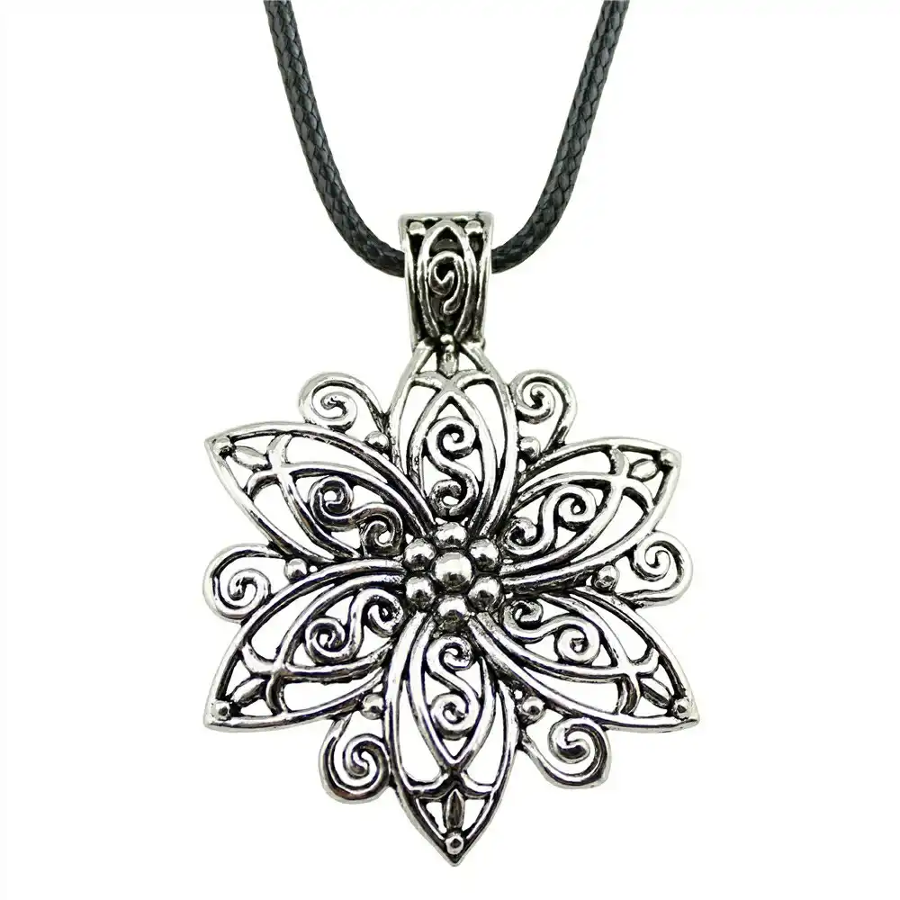 Necklaces Jewelry Gifts Pendants Jewelry Necklace for Women Antique Silver Color Big Flower Pendants Necklace Female Gift Fashion 66X47Mm