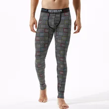 SEOBEAN мужские сексуальные клетчатые кальсоны мужские хлопковые теплые утепленное белье нижнее белье мужские колготки леггинсы черные Зима Осень