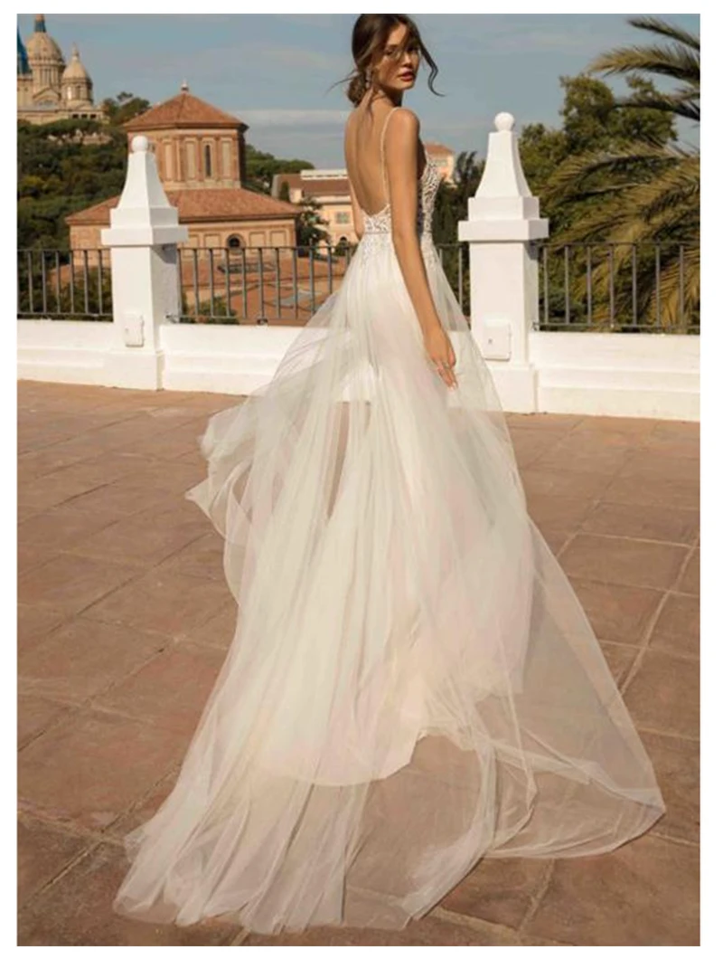 Superpromocion Vestidos De Boda De Playa Spaghetti Strap Vestido De Novia Corte Sirena Espalda Descubierta Princesa Vestido Largo Boda Boho Vestido De Novia 2019 May 2020