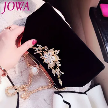 

2019 New Design Women's Evening Bag Vintage Diamond Flower Handbag Wedding Party Bride Red Velvet Clutch Night Small Black Purse