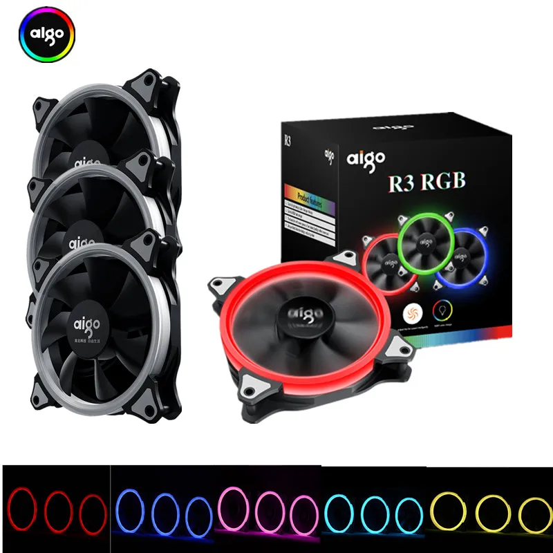 

Aigo aurora r3 120mm rgb adjustable colour halo fan 12v led desktop pc computer cpu cooling cooler silent case fan controller