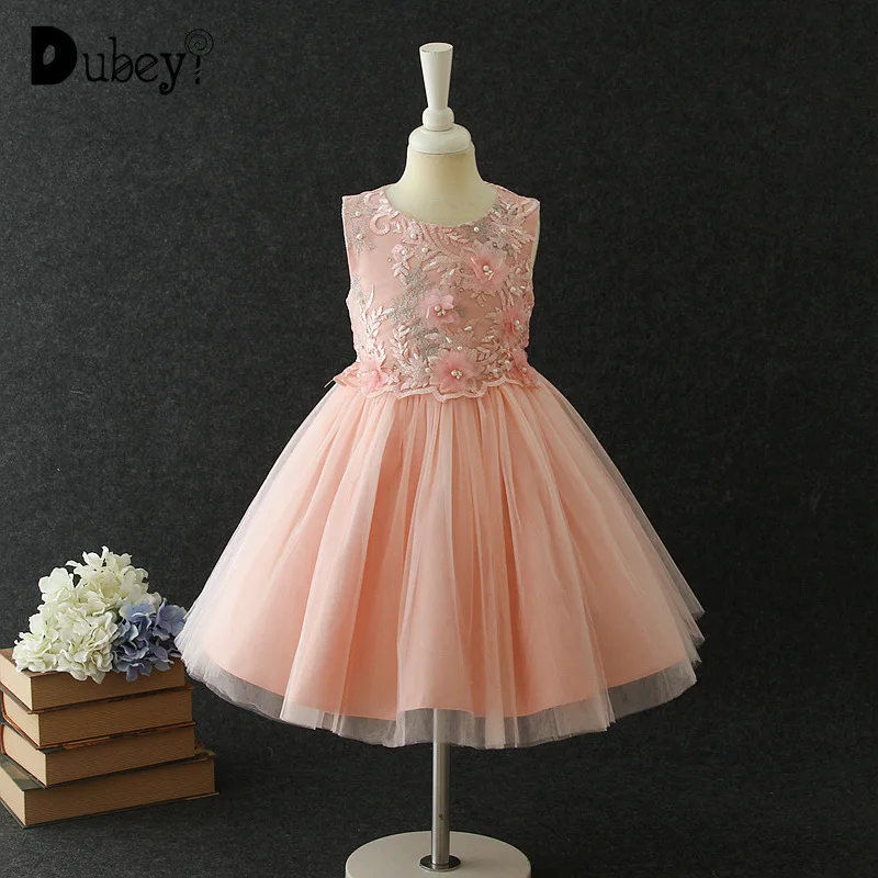 

New Princess Dress Flower Girls Solid Color Embroidery Floral Ball Gown Teens Girls Festival Party Dresses Costumes for Kids