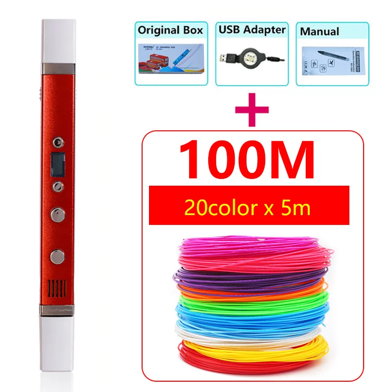 myriwell 3d pen RP100C+PLA 1.75mm filamen 3d print pen metal shell USB power compatible ABS PCL PLA 3 modes