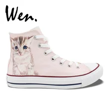 Вэнь дизайн на заказ кремовый Китти Белый Кот Высокий Верх ручная роспись скейтборд обувь светло розовый холст кроссовки для взрослых подарки