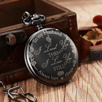 

Vintage Pocket Watch Mens To My Husband I Love You Smoothly Clock For Spouse Pocket Watch Necklace Chain Valentine's Day Gifts