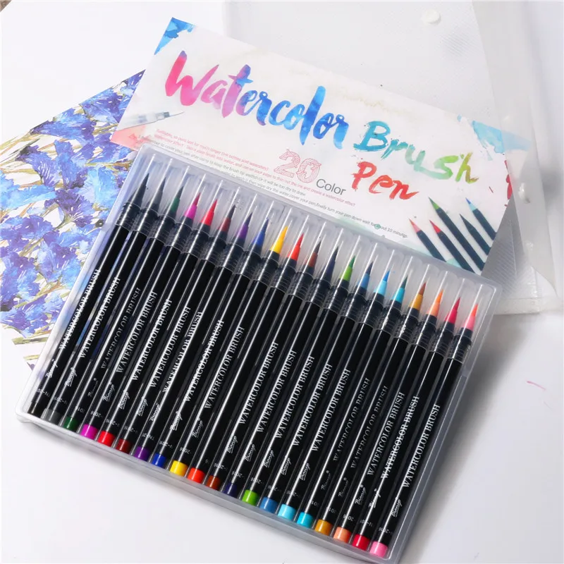 20 Colors Set Watercolor Painting Soft Brush Marker Pen Best For Coloring Books Cartoon Comic Calligraphy Art Supplies Supplies