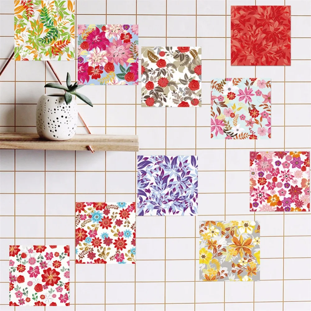 Yanqiao Flower Floral Print Wall Sticker Tiles Floor Decor Self