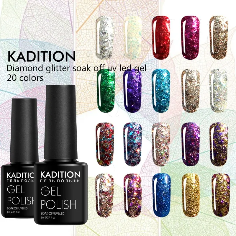 

KADITION Newest Diamond Shining Nail Gel Polish Glittering Gel Lacquer Soak Off UV LED Long Lasting Sequins Design Nail Art