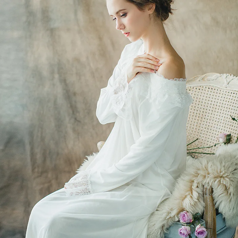 

Pregnant Women Nightgowns Sleepshirt 2019 Lace Sleepwear Vintage Nightdress Nightwear Solid Nightgown Female Home Dress CA751