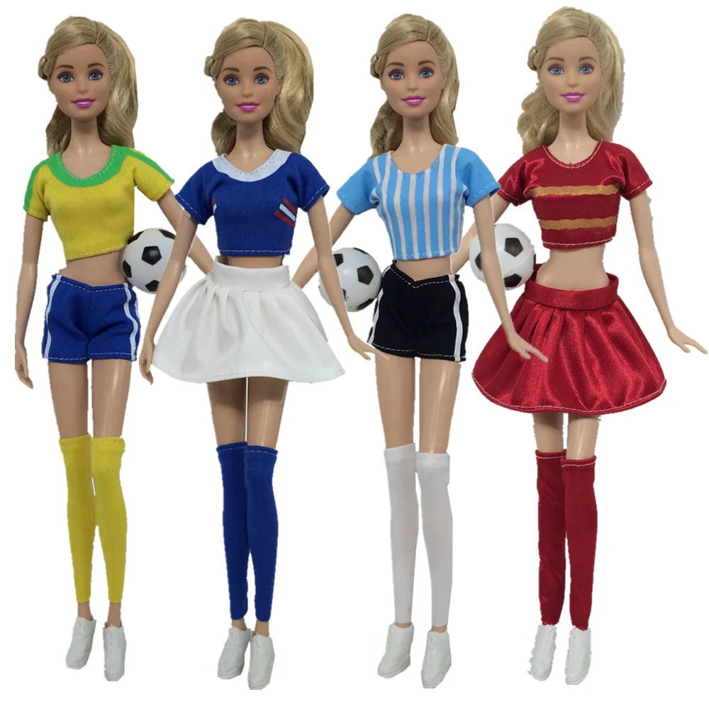 

NK 2019 Handmade Doll Fashion Soccer Cup Female Football Player Clothes+Pants+Socks Accessory For Barbie Doll Hot Sale