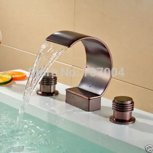 Oil Rubbed Bronze Waterfall Arch Shape Vanity Sink Basin Faucet Three Holes
