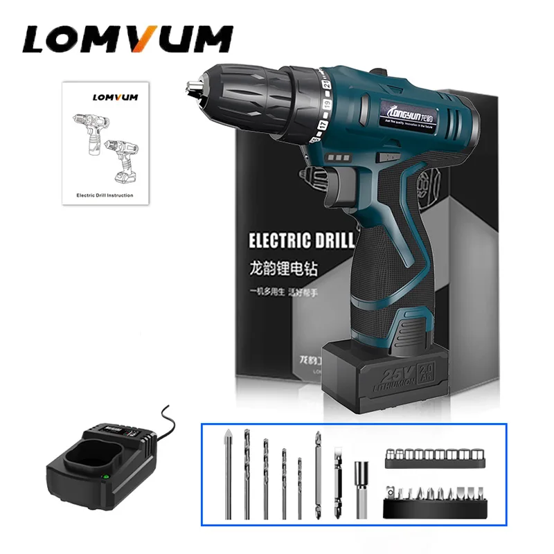 

LOMVUM 25V Double Speed Cordless Screwdriver Recharge Battery Electric Mini Drill LED Light Power indicator Non-Slip Handle LZ