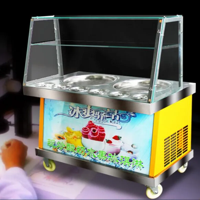 

2016 newest LED lighting double pan double compressor fried ice cream roll machine,Fried ice pan machine,R22 fry ice machine