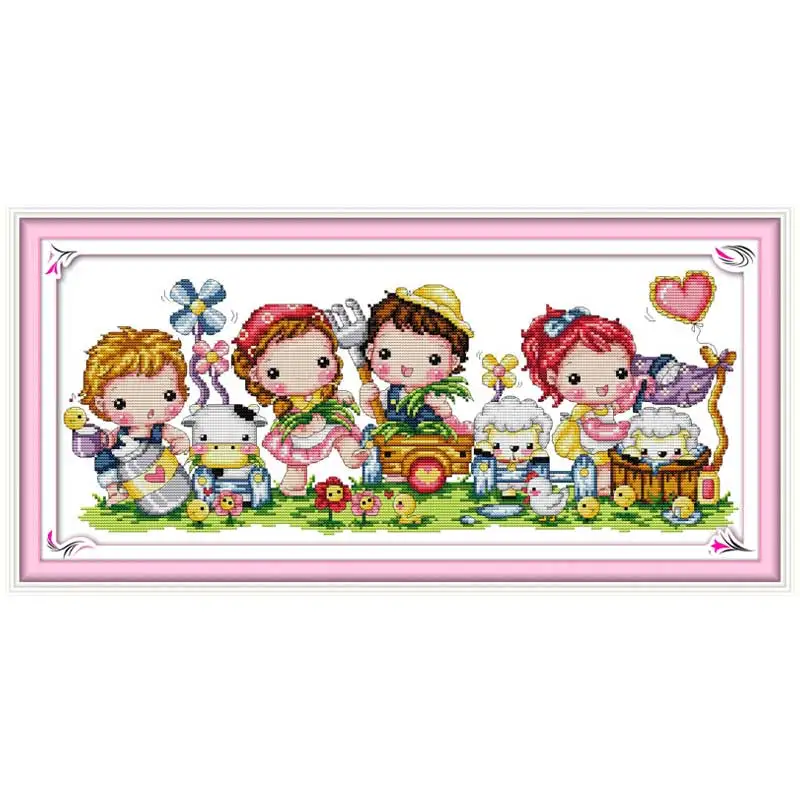 

Happy Childhood Patterns Counted Cross Stitch 11 14CT Cross Stitch Set Wholesale Cartoon Cross-stitch Kit Embroidery Needlework