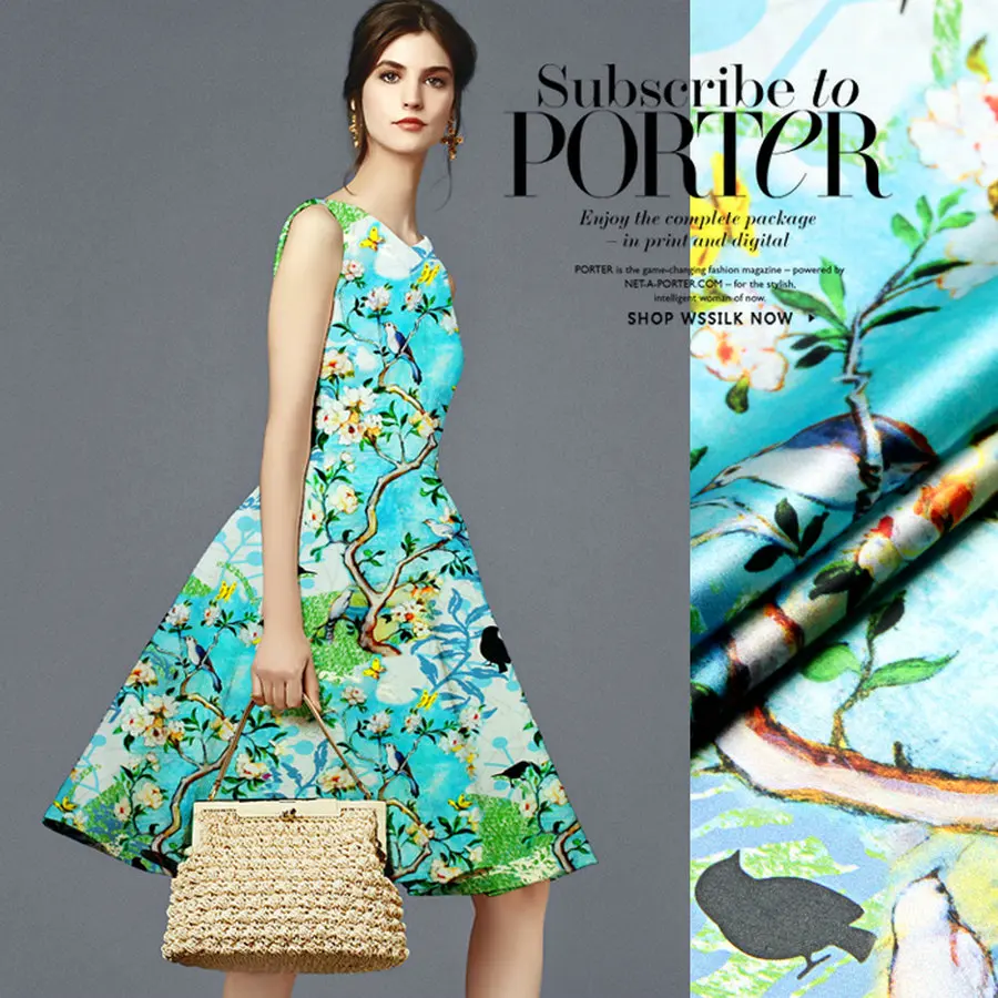 

151168 Free Shipping Digital Printed Silk elastic Satin Fabric