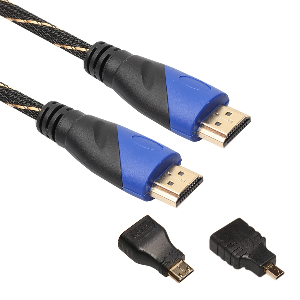 REXLIS высокого качества Плетеный Кабель HDMI 0,5 m 1 м 3 м 5 м 10 м 15 м плетеный кабель HDMI+ 2 адаптеры V1.4 HD 3D
