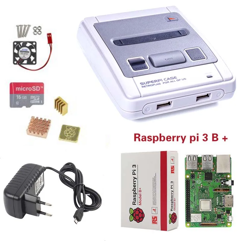 

Retroflag SUPERPi CASE-J NESPi Case+ Raspberry Pi 3 Model B/B+Kits +5V 3A Power+16/32GB card+HeatSink+fan for Raspberry pi 3B