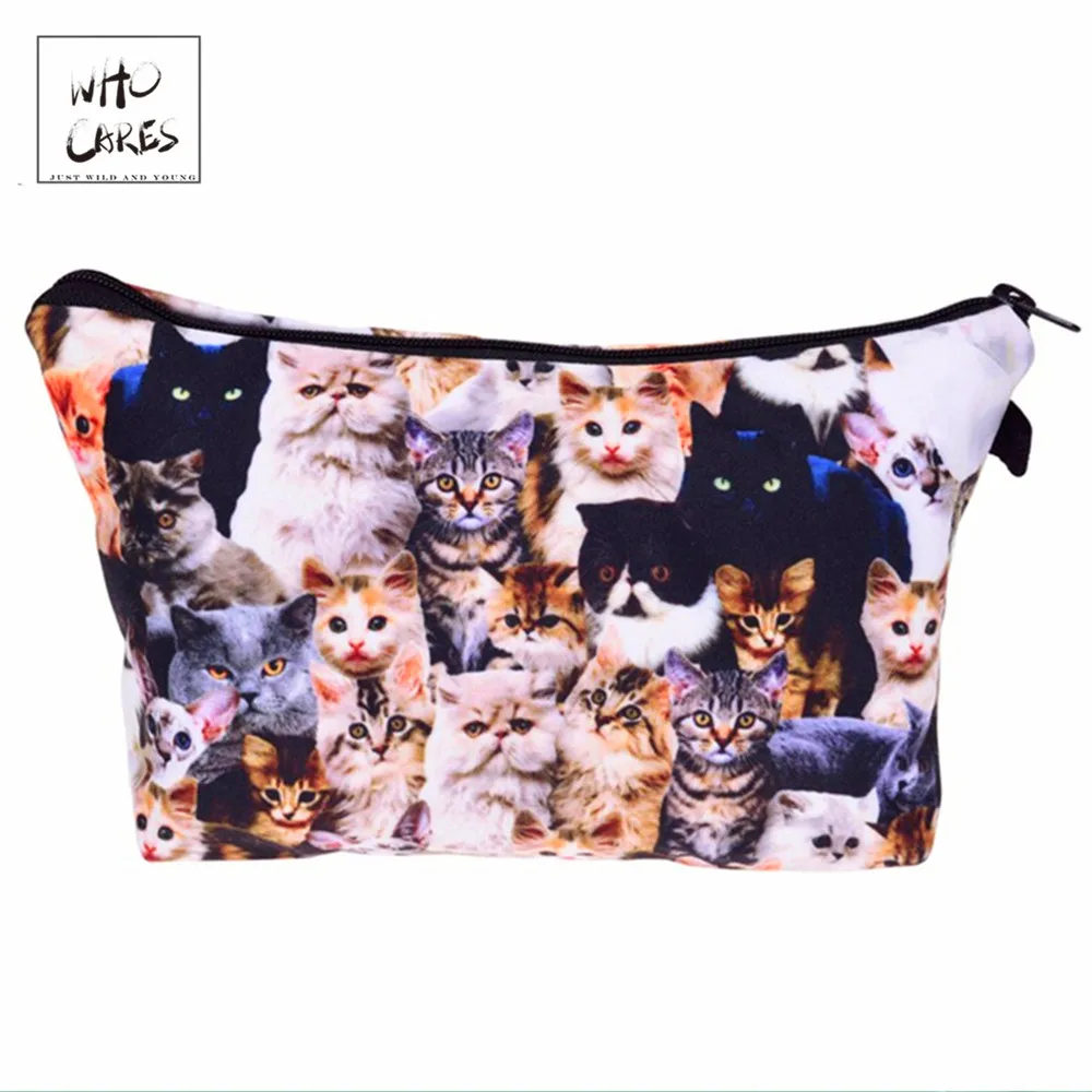Who Cares Fashion Cosmetic Organizer Bag cats 3d Printing Makeup Bags