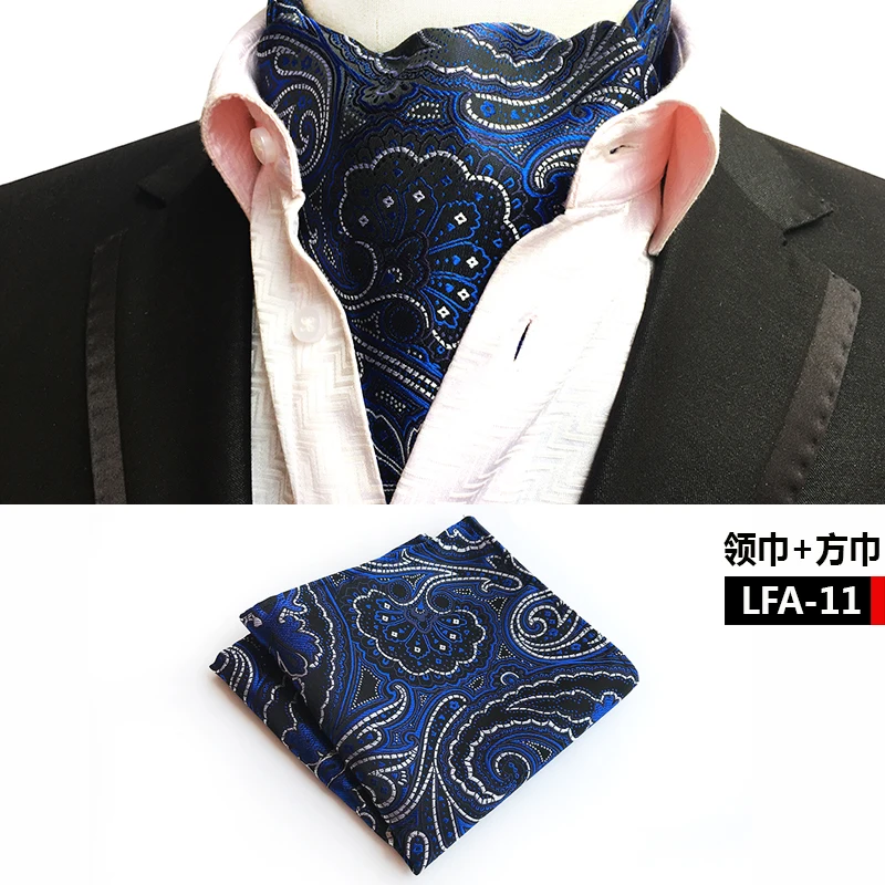 2 Pcs/Set Men Formal Scarf Set Fashion Blue Paisley Scarves with Handkerchief for Banquet Party mens snood scarf