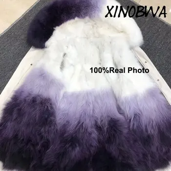 

Women Winter Big Real Colorful Fox Removable Collar +Liner Thick Warm Long Coat Jackets Female Outwear Parkas Casaco Feminino