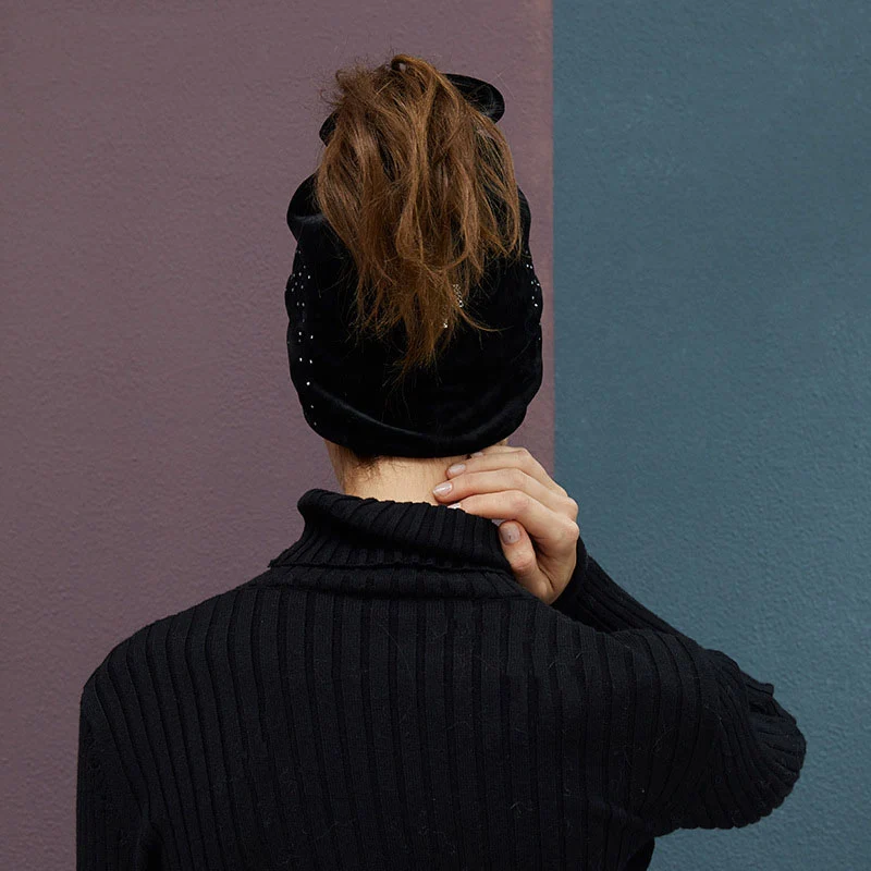 Women Bun Messy Ponytail Beanie Autumn Winter Lady Stretch Rhinestone Hats Warmer Female Brand New Turban Cap Head Warm CP0224 (12)