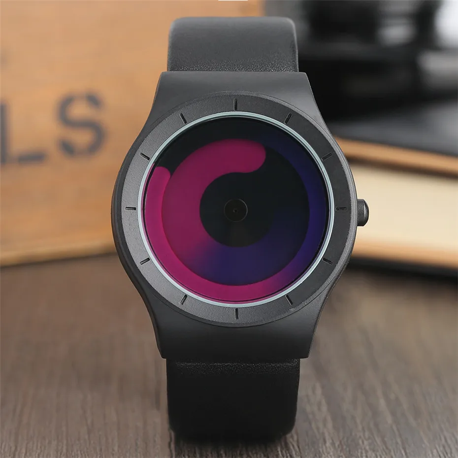 Fashion Mens Watch Leather Analog Quartz Sport Wristwatch Creative Cool Blue Ocean Steel Clock Relogio Masculino Spiral Turntable Swirl Hour Clock Female (31)
