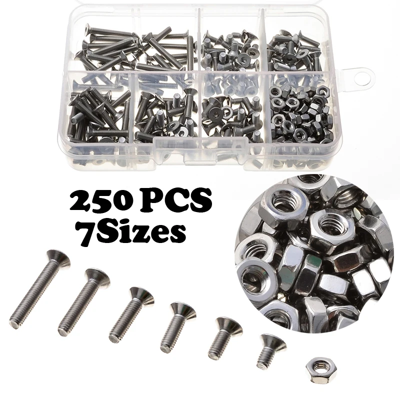 

Durable M3 Hexagon Stainless Steel Screw & Nuts Hexagonal Sockets Kit 250PCS Hex Flat Countersunk Head Screws Fasteners Set