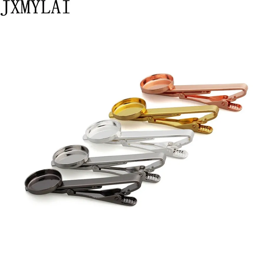 

JXMYLAI 10pcs /lot Copper 16mm Round Cabochon Necktie Tie Clips Set Blank Base Tie Bar Mens Clamp