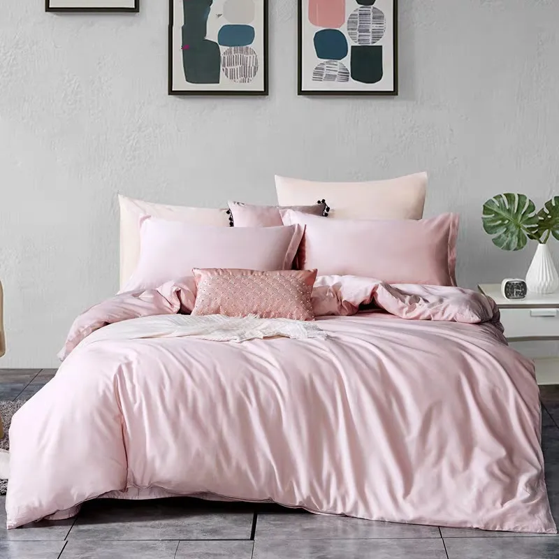 

Solid Color Bedclothes Queen King Size Cotton Home Comforter Bedding Set Skin-friendly Sheet Pillowcase Duvet Cover Bed Linen