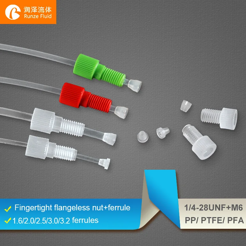 PTFE Teflon Tube Connector Plastic 1/4 28 with Micro Ferrulein Pipe