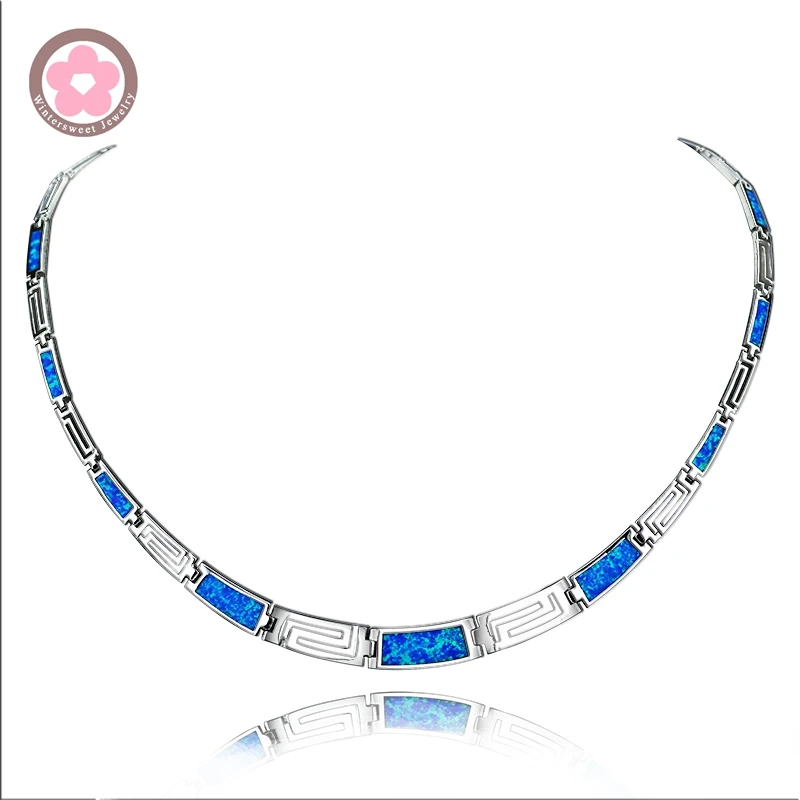 JZN0007 Top Quality Blue Opal Gem Necklace New Trendy Necklace for Women Fine Jewelry Gorgeous Unisex Chain