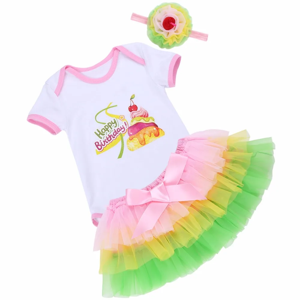 2017 New 1st First Birthday Baby Girl Outfit 3PCS Summer Top T Shirt