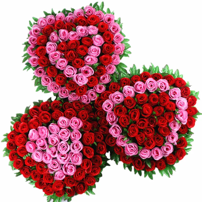 Свадебное Сердце персиковый круг искусственный цветок 6 цветов большой размер шелковая Роза с небесными звездами цветок и лист украшение автомобиля для дома