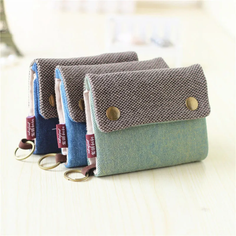 Unisex Men Women's Three Layer Folded Manual Canvas Wallet Bag With Multi Card Holder,Boy Girl's Denim Multifunction Coin Purse