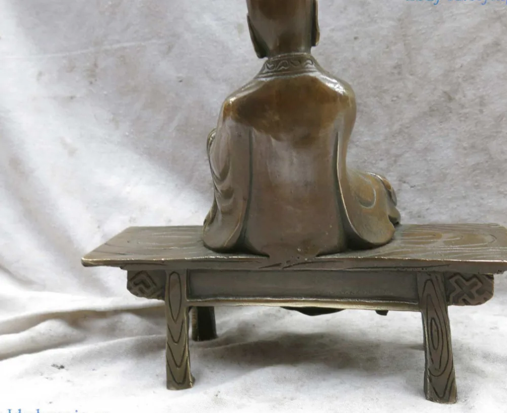 

wang671105247++Brass sculpture China carved fine copper buddhism buddha wooden bench Statue