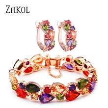 Feilang clásico estilo oro de Rose plateado Water Drop CZ diamante pulsera joyería de los pendientes para mujer ( FSMP001 )