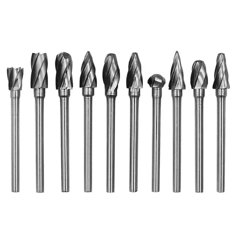 

Carbide Burrs 10pcs 3mm Shank Single Cut Tungsten Carbide Rotary File Cutting Burs Tool Rotary Drill Die Grinder Bits