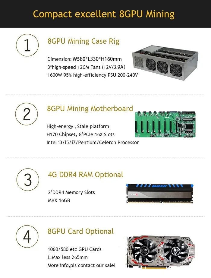 Высокая производительность 8GPU bitcoin стойки горные машины за исключением 8gpu карты