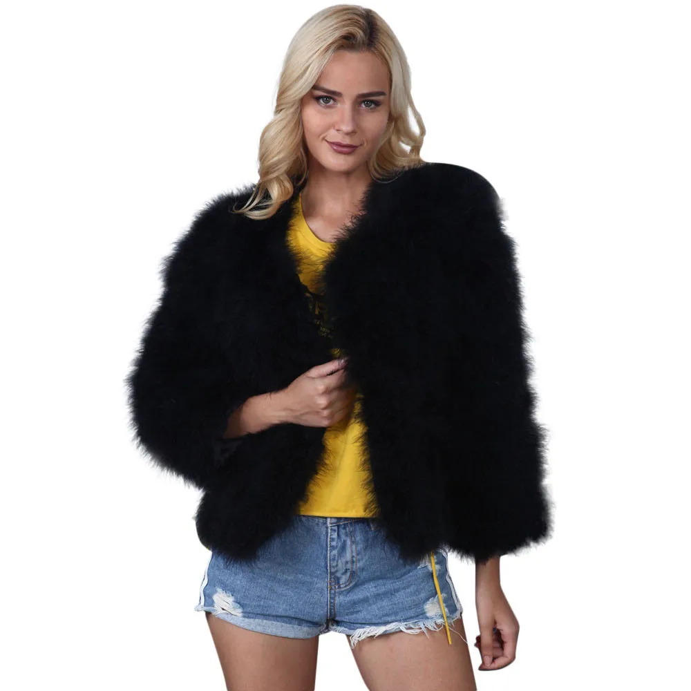 Goede 2018 Nieuwe Mode Vrouwen Faux Bontjas Struisvogelveren Zachte Vacht Fluffy Korte Winter Jas vrouwelijke Uitloper chaqueta mujer S! a60