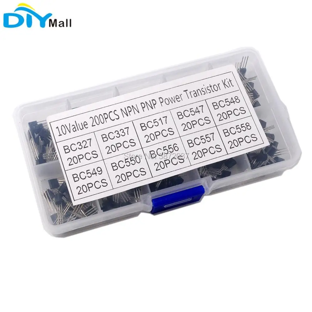 

200pcs/set 10 Values TO-92 PNP NPN Triode Transistor Assortment Kit with Box