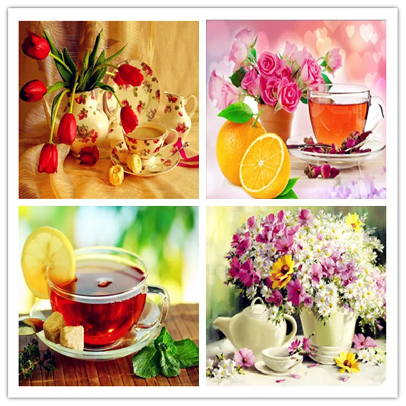 

Cup Diy Diamond Painting Coffee Cake Flowers Home Decoration 5d Diamond Embroidery Needlework Full Diamond Mosaic Wall Stickers