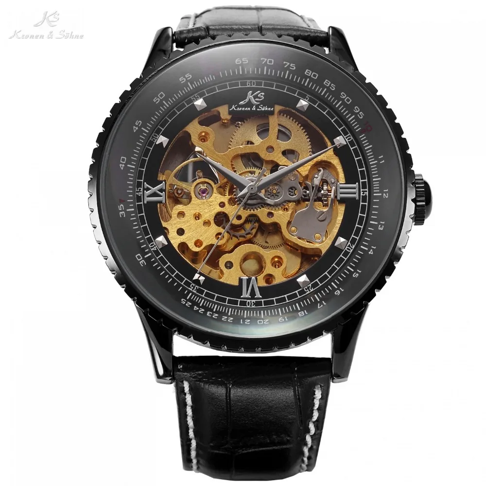 Luxury Kronen Sohne Royal Black Big Case Automatic Mechanical Skeleton Leather Wrap Relogio Self Wind Men Wristwatch / Luxury Kronen Sohne Royal Black Big Case Automatic Mechanical Skeleton Leather Wrap Relogio Self Wind Men Wristwatch /