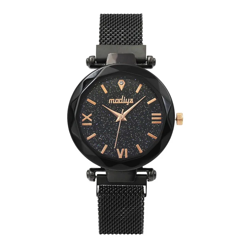 

Fashion Watch Women Sport Simple Starry Sky Flat Glass Quartz Mesh With Magnetic Buckle Alloy strap Watch Relogio feminino W2