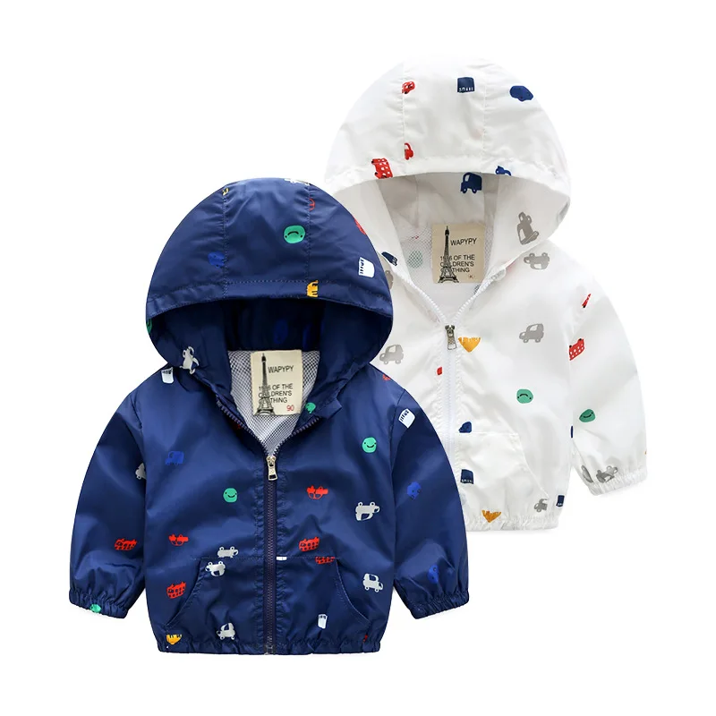 

2018 Baby Boys Girls Jackets Children Hooded Car Printed Boys Outerwear 3-8T Kids Windbreaker Spring Autumn Clothes