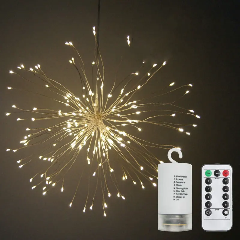 120LED Remote controlled Silver Hanging Starburst string light W/timer