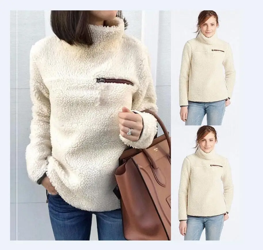 Casual Solid Turtleneck Long Sleeve Loose Plush Fluffy