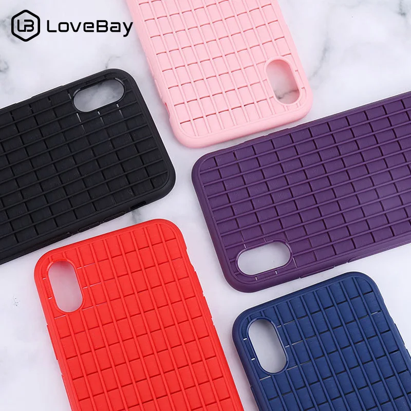 

Lovebay Luxury Grid Solid Phone Case For iPhone 7 8 Plus X XS XR XS Max Candy Plain Weaving Cases Soft TPU Silicone Back Cover