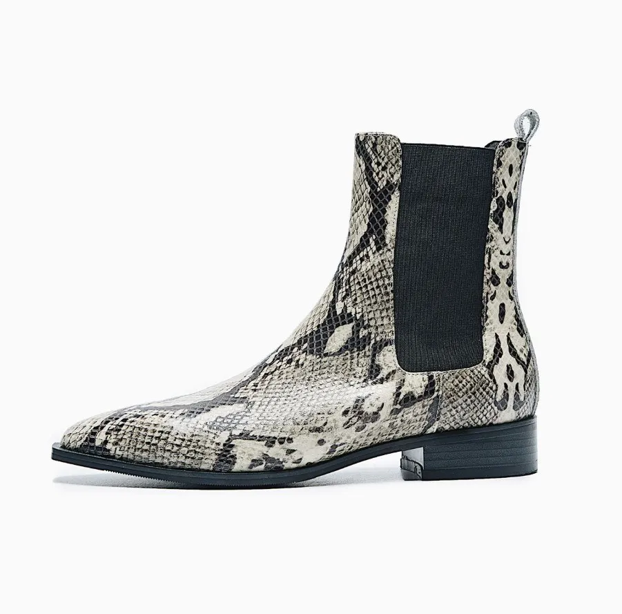 Chelsea Con Grueso Khkai Y Vaca Botas Boots foco La Planas Cuero De Patrón Mujeres Pie Tobillo Punta Serpiente Las Rojo Bulbo wqCPvxXvH